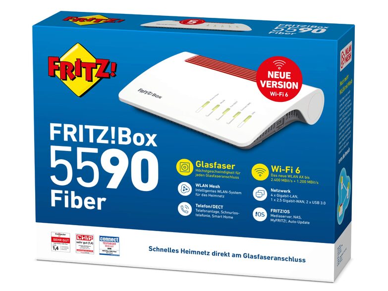 AVM FRITZ!Box 5590 Fiber, Glasfaser-Router, Wi-Fi 6, 4x Gbit-LAN, DECT