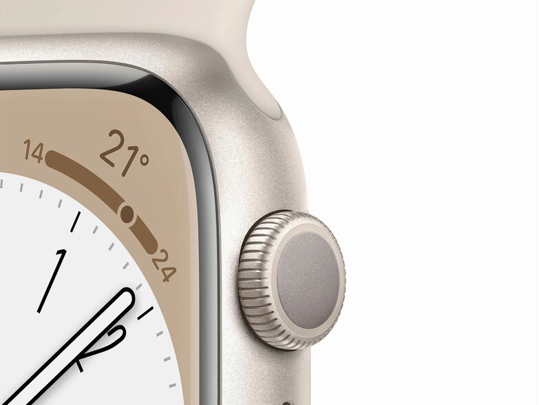 Apple Watch Series 8, 45 mm, Aluminium polarstern, Sportarmband polarstern